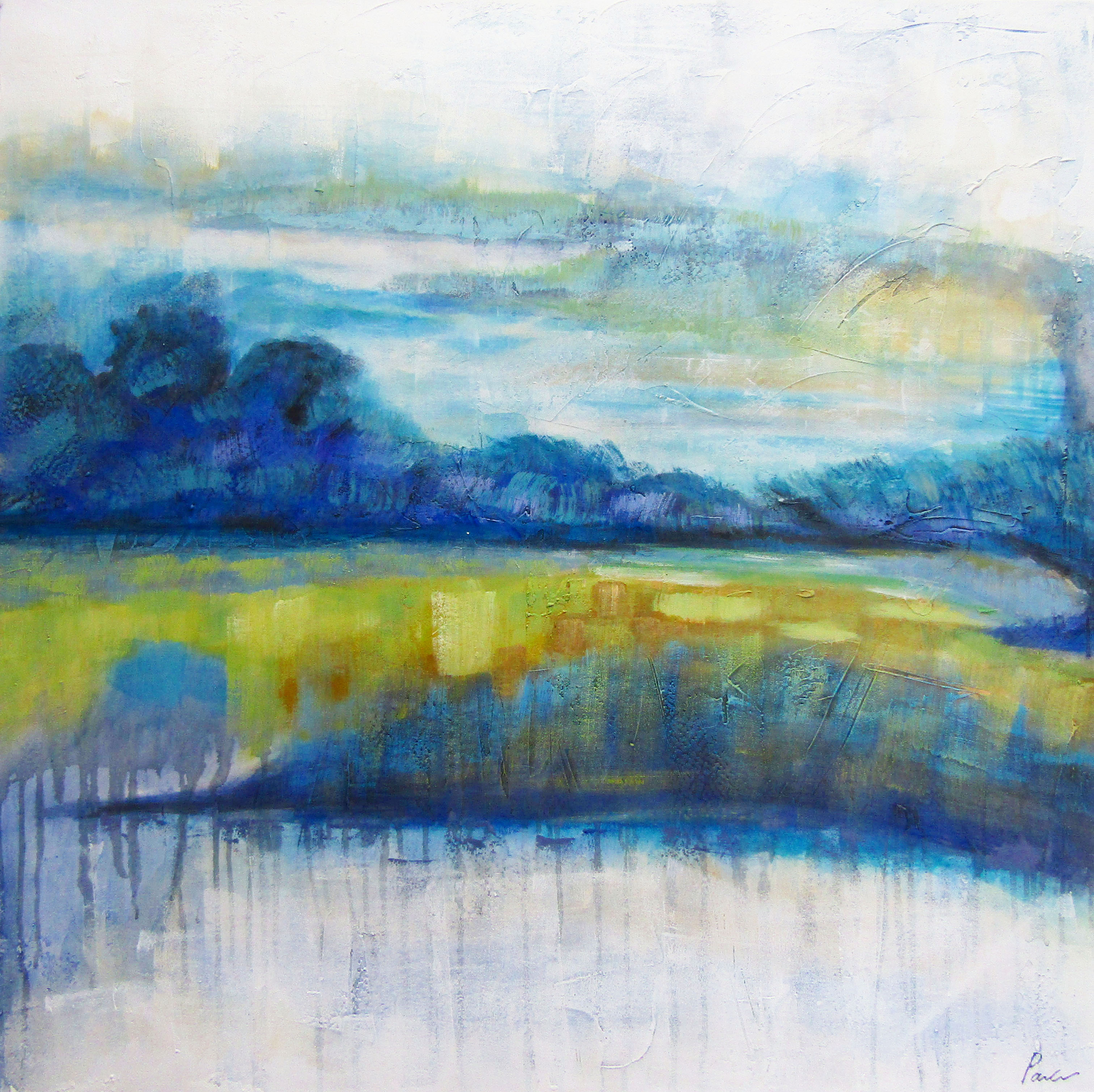 PXFC356 Wall décor art oil on canvas abstract landscape blue white tones